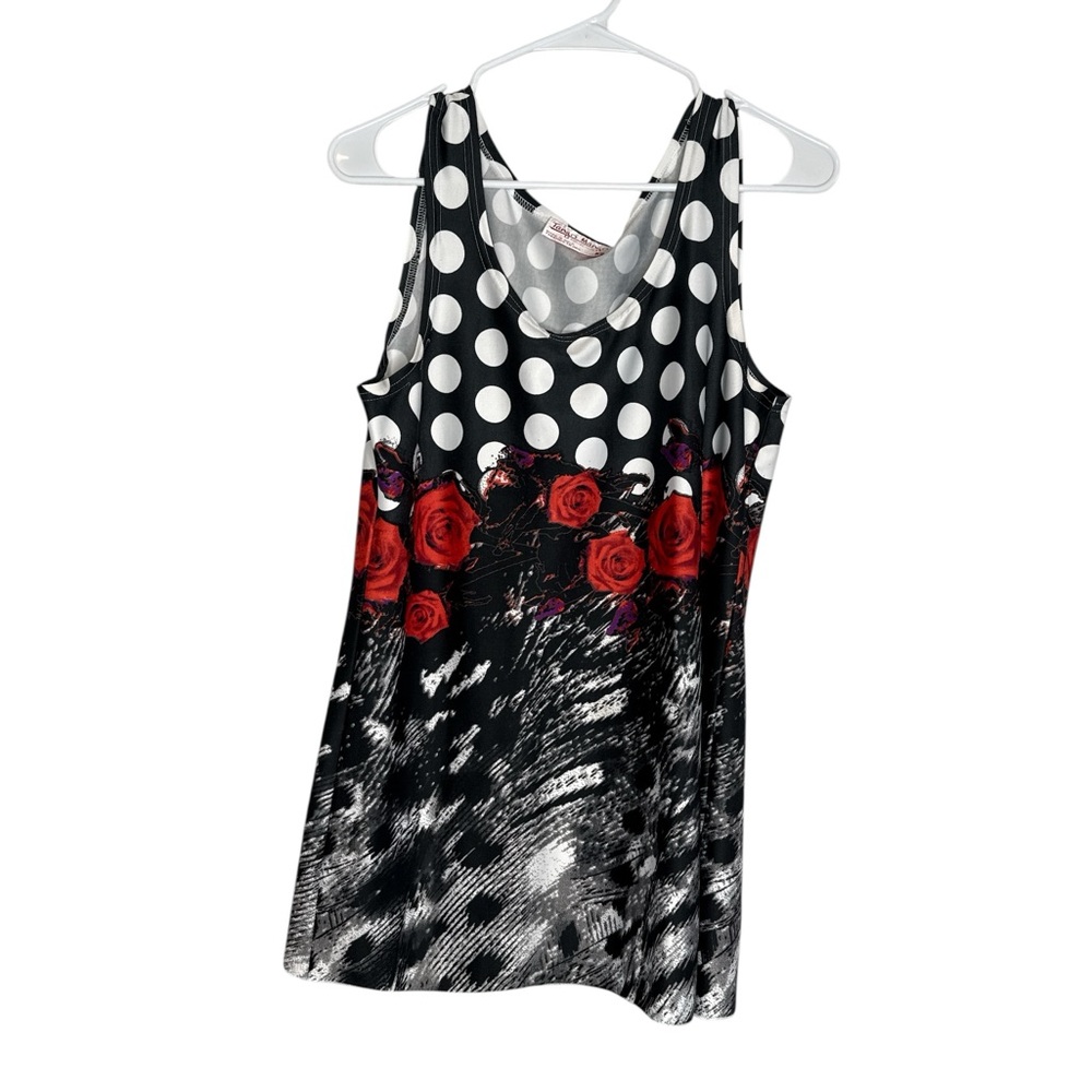 Tango Mango Women's Floral Sleeveless Polka Dot Tunic Top Large